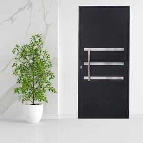 Porta Lambril de Alumínio 210 x 90cm com Puxador e Friso Linha Veneza Lado Direito Preto