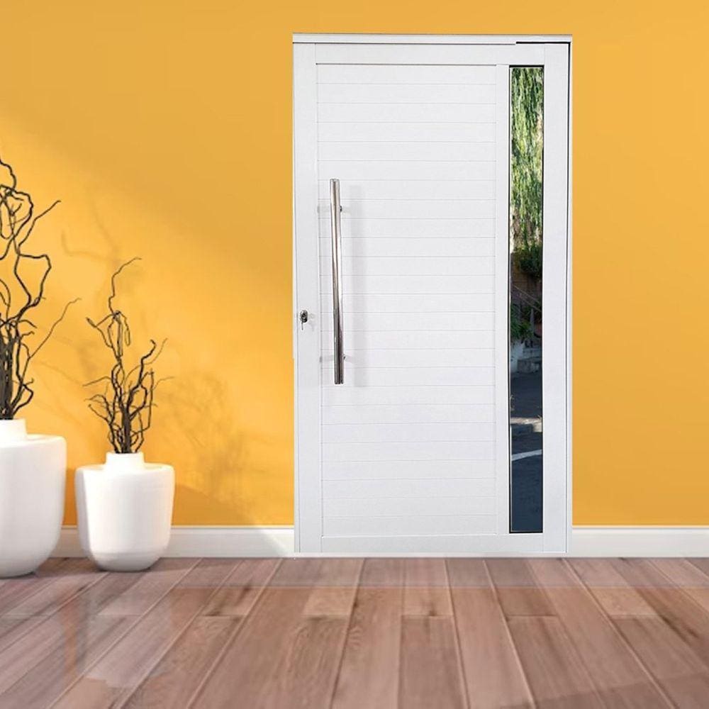 Porta Pivotante de Alumínio 210 x 100cm Com Vidro Linha 30 Direita Esquadrias Bergame Branco