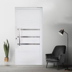 Porta Pivotante de Alumínio 210 x 120cm com Puxador e Friso Veneza Esquadrias Bergame Branco