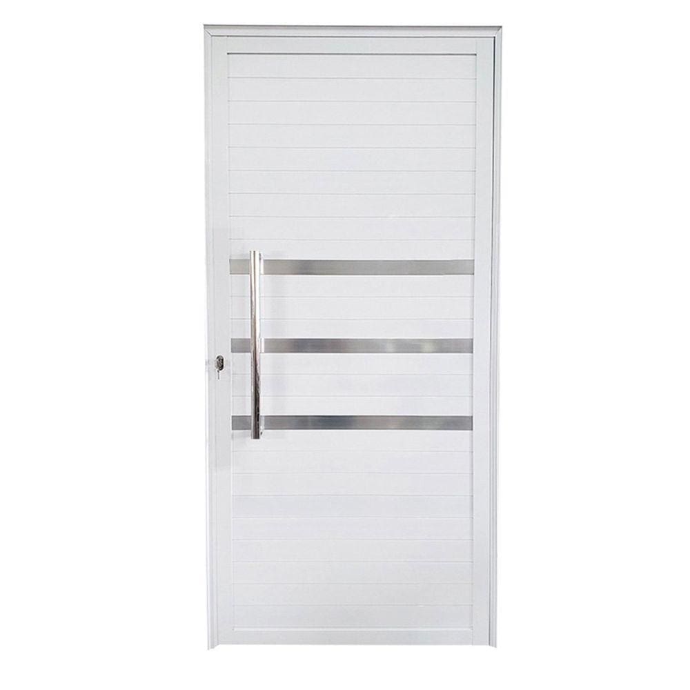 Porta Lambril de Alumínio Esquerda 210 x 90cm com Friso Linha Veneza Esquadrias Bergame Branco