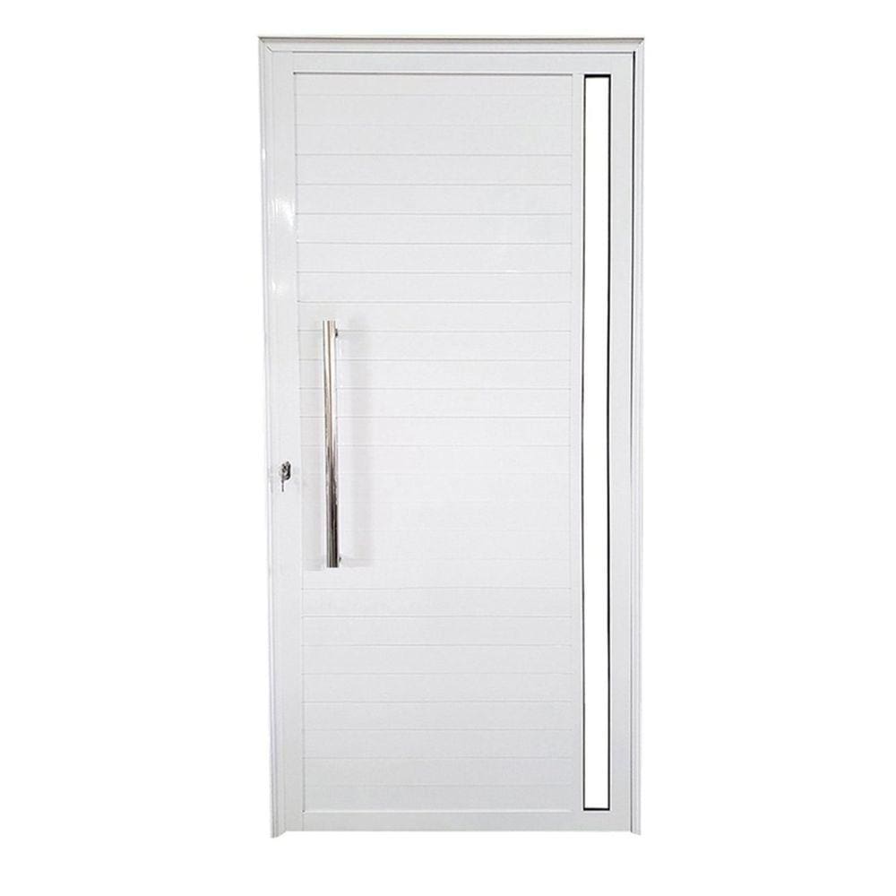 Porta Lambril de Alumínio Direita 210 x 80cm com Visor Linha Veneza Esquadrias Bergame Branco