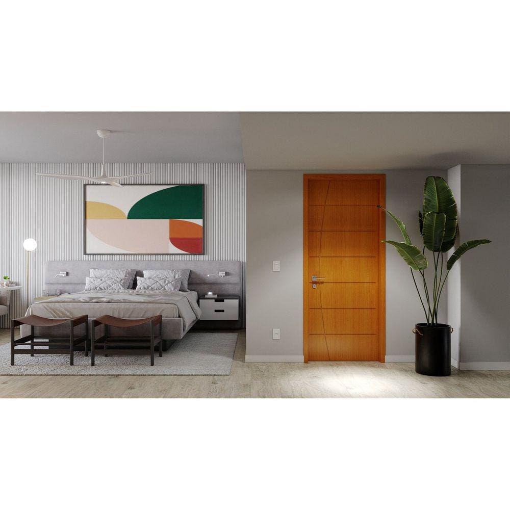 Porta de Madeira 210x82cm Mso Eucaplac Frisada Tivoli Eucatex Nogal Mel