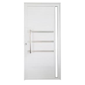 Porta Lambril de Alumínio Esquerda 210 x 90cm com Friso e Visor Linha Veneza Esquadrias Bergame Branco