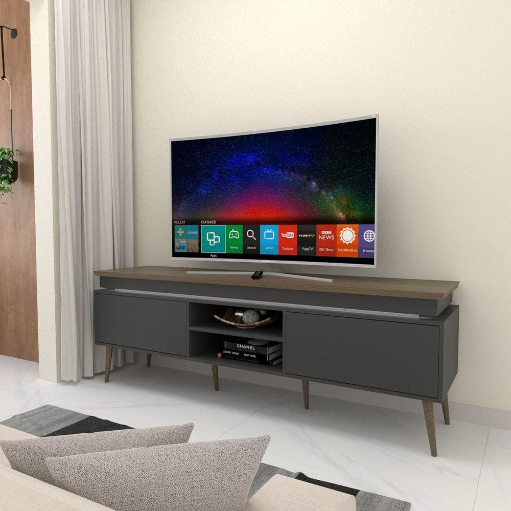 Rack para TV Até 75 Polegadas Lumen 2 Portas com Led Carvalho/Grafite - Panorama Móveis