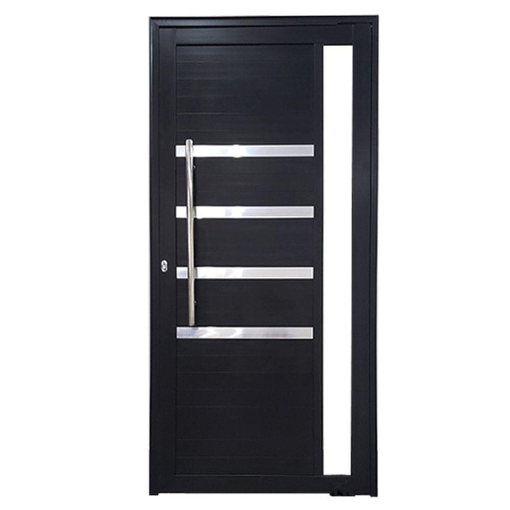 Porta Pivotante de Alumínio 210 x 100cm com Friso e Visor 30 Esquerda Esquadrias Bergame Preto