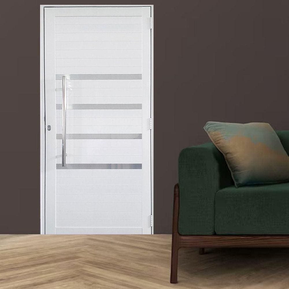 Porta Lambril de Alumínio 210 x 90cm com Puxador e Friso Linha 30 Lado Esquerdo Branco