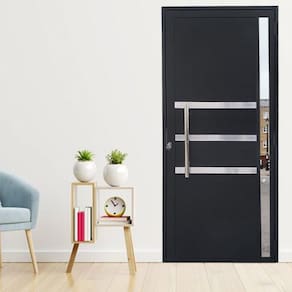 Porta Lambril de Alumínio 210 x 80cm com Friso e Visor Linha Veneza Lado Esquerdo Preto