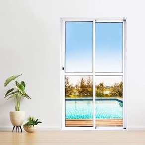 Porta Sacada de Alumínio 2 Folhas 210 x 120cm com Fechadura Linha 25 Branco