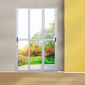 Porta Sacada de Alumínio 3 Folhas Sequenciais Móveis 210 x 150cm Linha 25 Branco