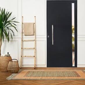 Porta Lambril de Alumínio 210 x 90cm com Puxador e Vidro Linha Veneza Lado Direito Preto