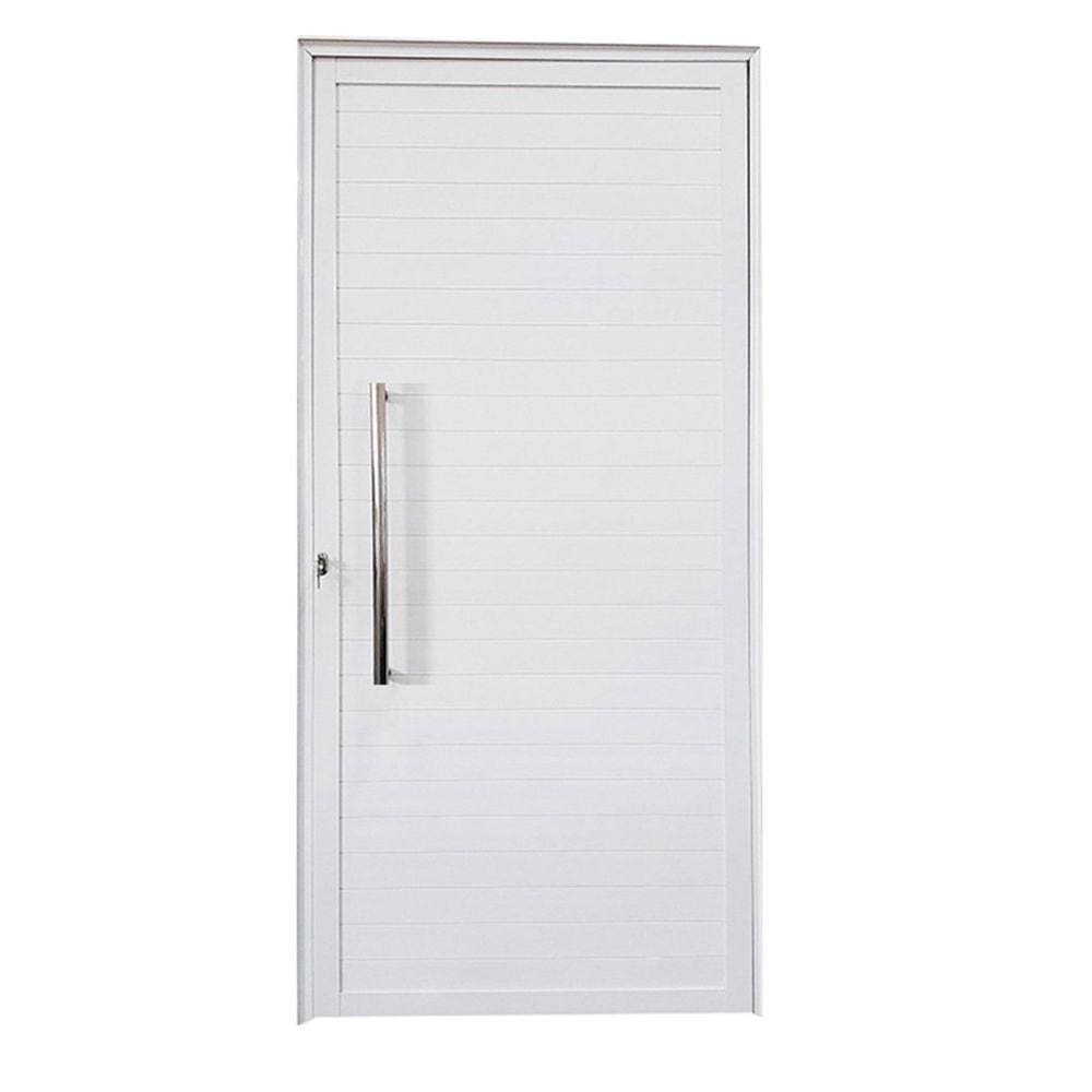 Porta Lambril de Alumínio Esquerda 210 x 80cm com Puxador Linha Veneza Esquadrias Bergame Branco