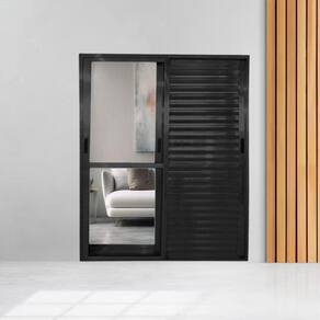 Porta Balcão de Alumínio 3 Folhas Móveis 210 x 120cm com Fechadura Linha 25 Preto