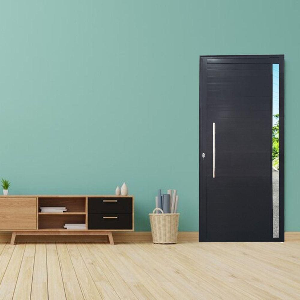 Porta Pivotante de Alumínio 210 x 120cm com Visor Veneza Esquadrias Bergame Preto