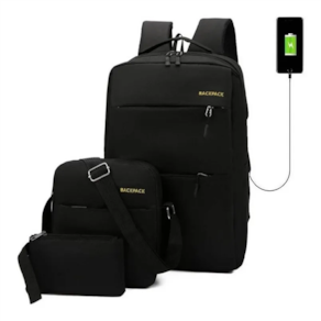 Mochila de computador recarregável preta para laptop de 16 polegadas