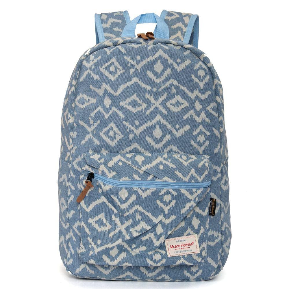 Mochila Bookbag Canvas Casual Unissex-Azul