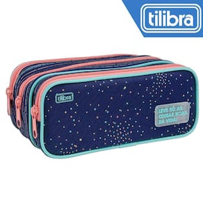 Estojo Triplo Tilibra Escolar Juvenil Académie Dots Azul