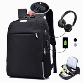 Mochila impermeável para laptop USB 20-35L de lona preta