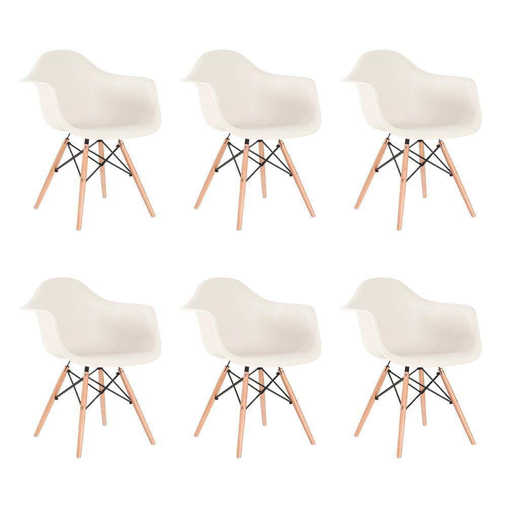Kit 6 cadeiras Charles Eames Eiffel DAW com pés de madeira clara
