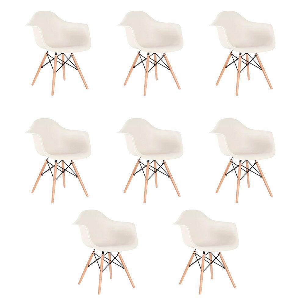 Kit 8 cadeiras Charles Eames Eiffel DAW com pés de madeira clara