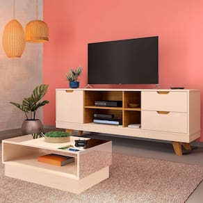 Sala de Estar Completa para TV Até 60 Polegadas Michigan 1 Porta 2 Gavetas Off White/Carvalho - Artely Móveis