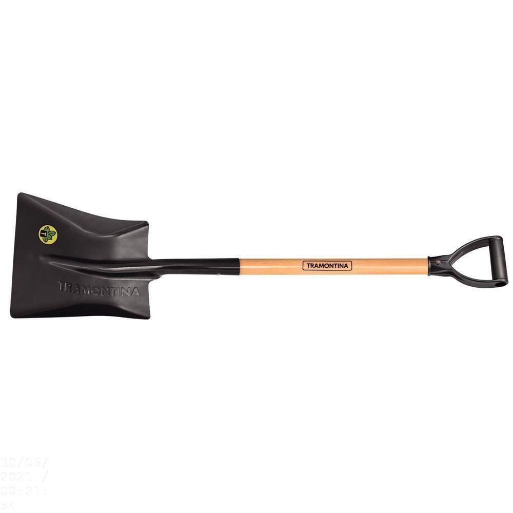 Pá Quadrada 465-30 Em Aço Com Cabo De Madeira 71 Cm Com Empunhadura Plástica Curva Ergonô