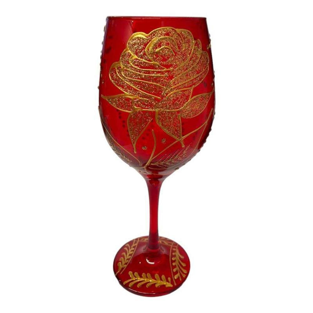 Taça Pomba Gira Vermelha E Rosa Dourada Barone Cristal 490Ml