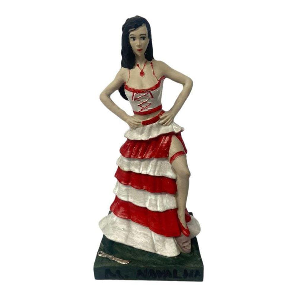 Escultura Maria Navalha Com Saia Vermelha 15Cm Resina