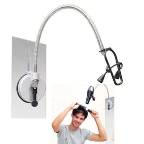 Suporte Secador Cabelo Articulavel Ventosa Azulejo Vidro Espelho Banheiro Quarto Academia Casa Portatil