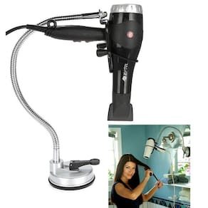 Suporte Secador Cabelo Articulavel Com Ventosa Fixa Parede Vidro Espelho Azulejo Banheiro Quarto Academia Casa Portatil