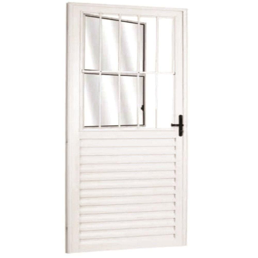 Porta Social Palheta de Alumínio 210 X 70cm Linha 25 Lado Direito Esquadrias Bergame Branco