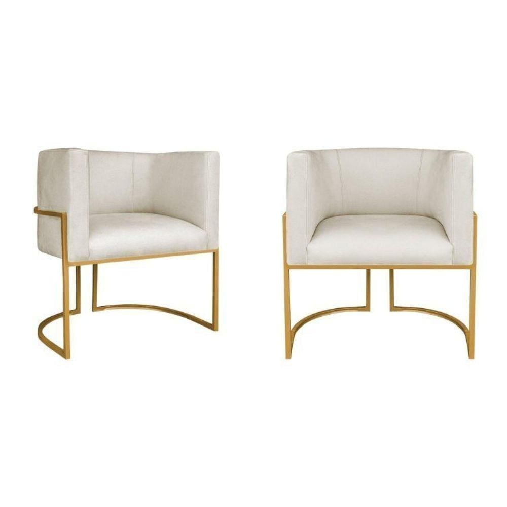 Kit 2 Poltrona Decorativa Base de Ferro Linho Munique  Bege/Dourado