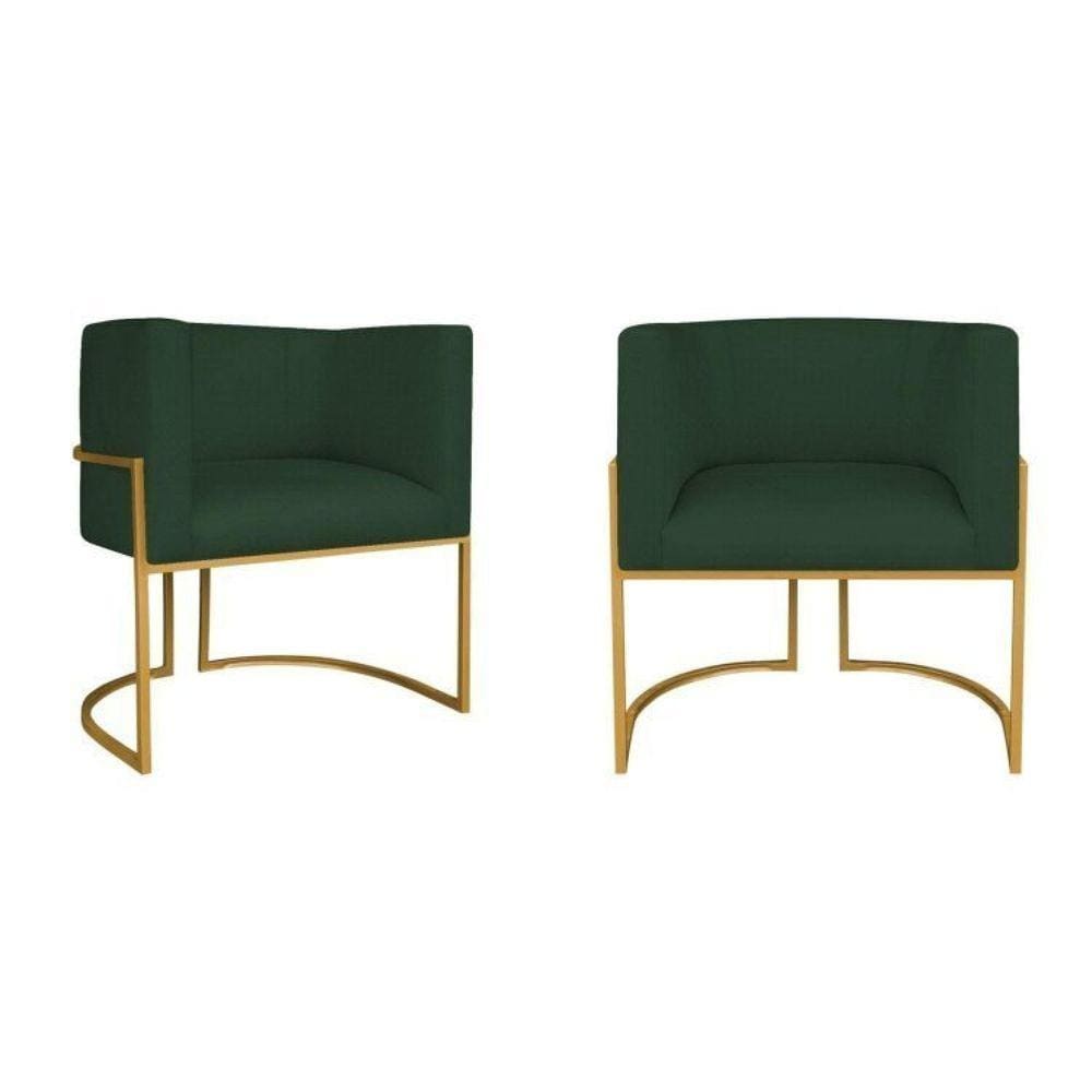 Kit 2 Poltrona Decorativa Base de Ferro Linho Munique  Verde/Dourado