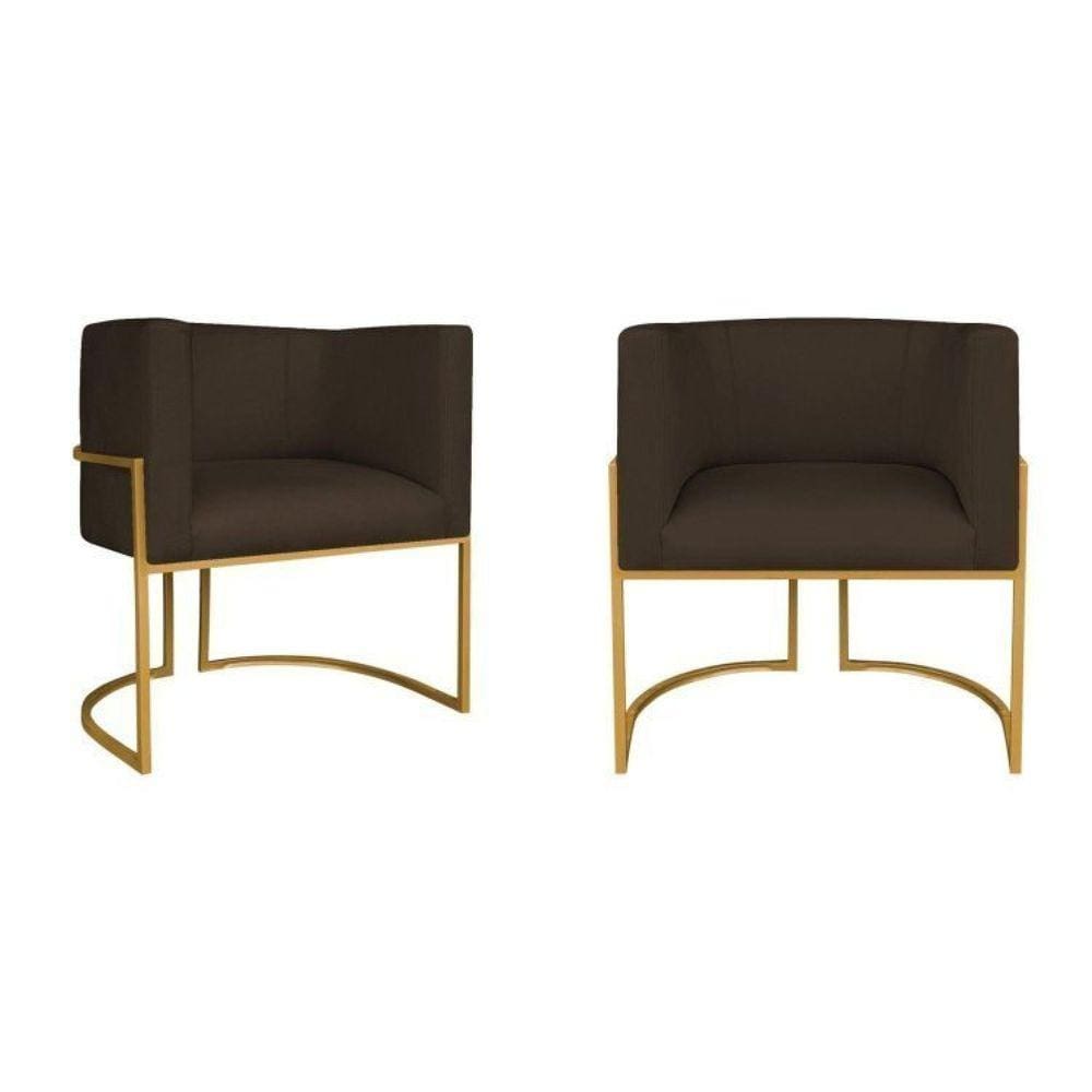 Kit 2 Poltrona Decorativa Base de Ferro Sintético Munique Marrom/Dourado