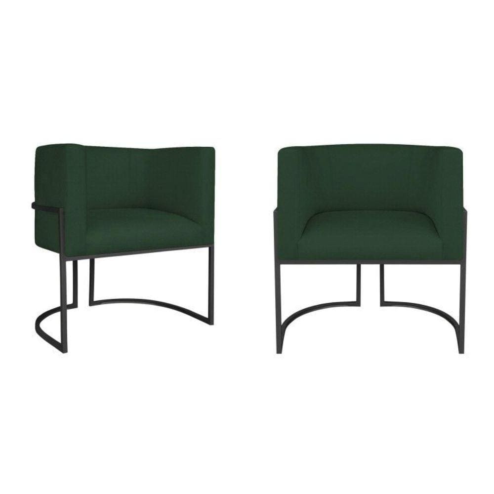 Kit 2 Poltrona Decorativa Base de Ferro Linho Munique  Verde/Preto