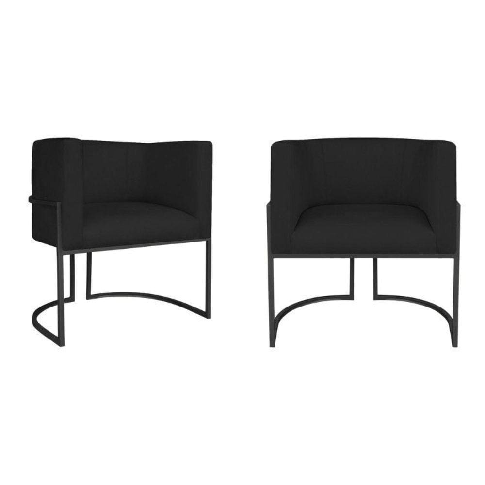 Kit 2 Poltrona Decorativa Base de Ferro Sintético Munique Preto/Preto