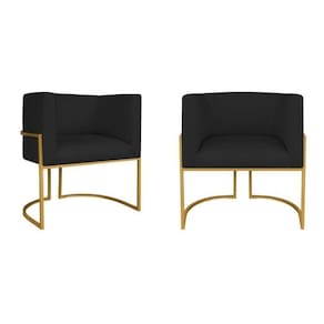 Kit 2 Poltrona Decorativa Base de Ferro Sintético Munique Preto/Dourado