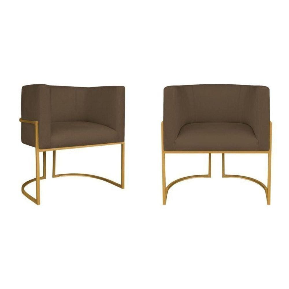 Kit 2 Poltrona Decorativa Base de Ferro Suede Munique  Marrom/Dourado
