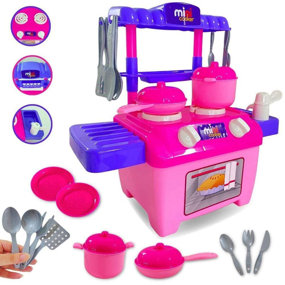 Cozinha Infantil Completa Com Pia Fogão Forno E Utensílios