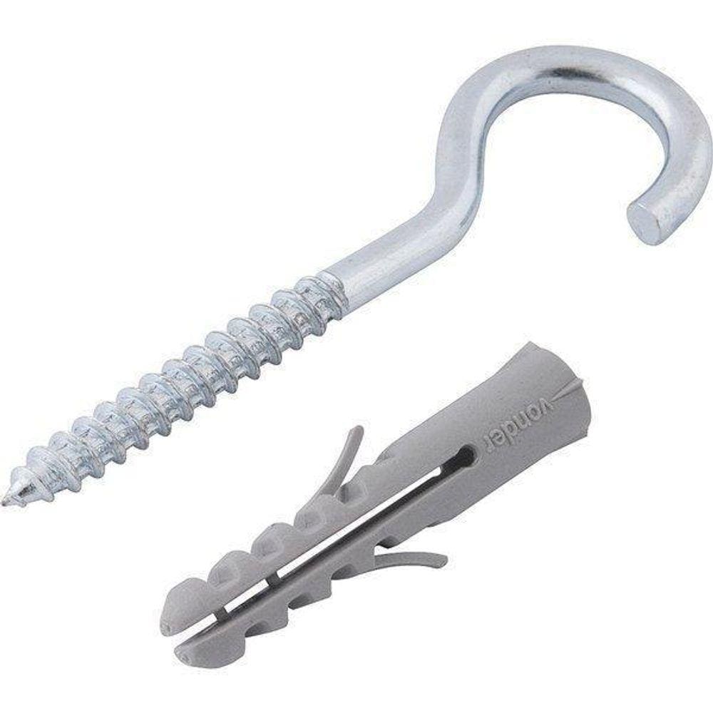 Gancho 5,5X70Mm Zincado Com Bucha 8Mm G-8 100 Peças Vonder