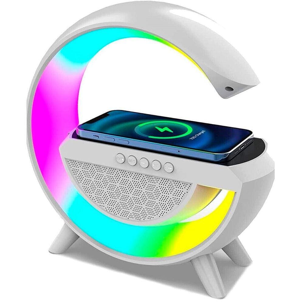 Carregador Indução Altofalante Bluetooth Lanterna Led Rgb