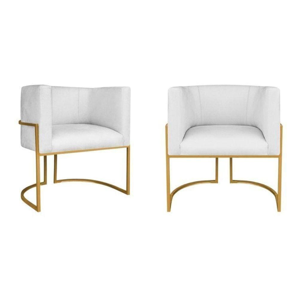 Kit 2 Poltrona Decorativa Base de Ferro Suede Munique  Branco/Dourado