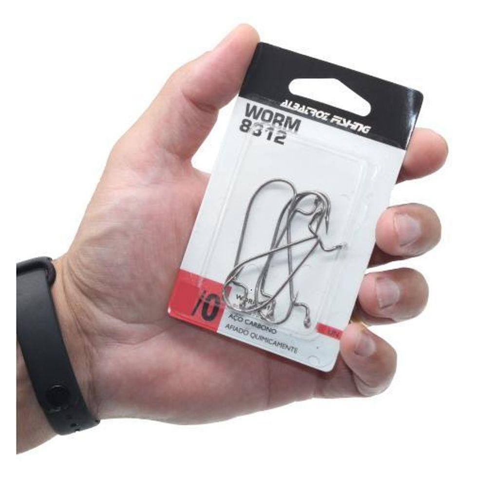 Kit 8 Anzol Worm 8312 Albatroz Para Isca Soft Silicone 1/0