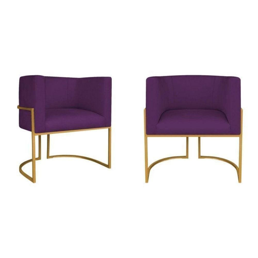 Kit 2 Poltrona Decorativa Base de Ferro Suede Munique  Roxo/Dourado