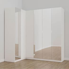 Guarda Roupa Modulado de Canto com Espelho 6 Portas 3 Peças Hera Cabecasa Madeiramadeira Branco Geada/Cromado