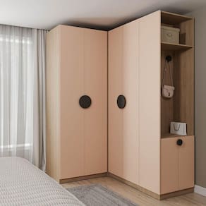 Guarda-roupa Modulado Joy 3 Peças Canto, Nicho com 2 Gavetas e Sapateira Cabecasa Madeiramadeira Salmão