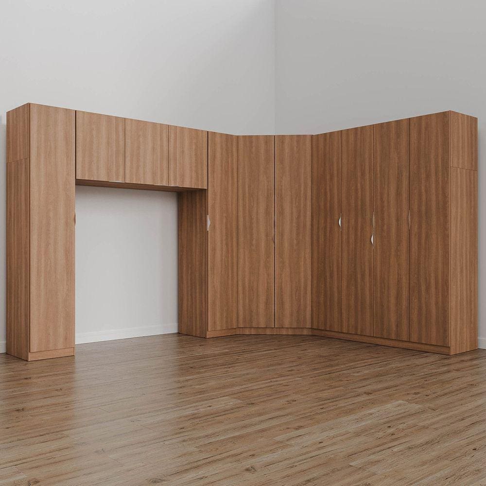 Guarda Roupa Modulado Casal de Canto 11 Portas 5 Peças Hera Cabecasa Madeiramadeira Louro/Cromado