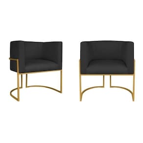 Kit 2 Poltrona Decorativa Base de Ferro Suede Munique Preto/Dourado