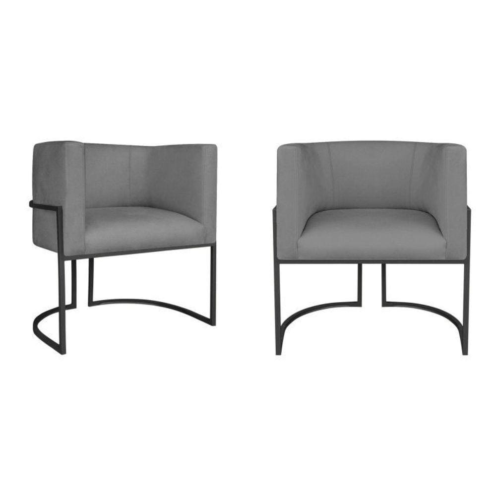Kit 2 Poltrona Decorativa Base de Ferro Suede Munique Cinza/Preto