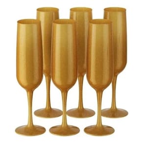Kit Celebration 6 Taças Espumante 160Ml Dourado Glitter Coza