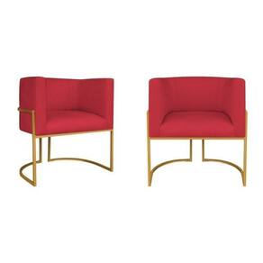 Kit 2 Poltrona Decorativa Base de Ferro Suede Munique Vermelho/Dourado